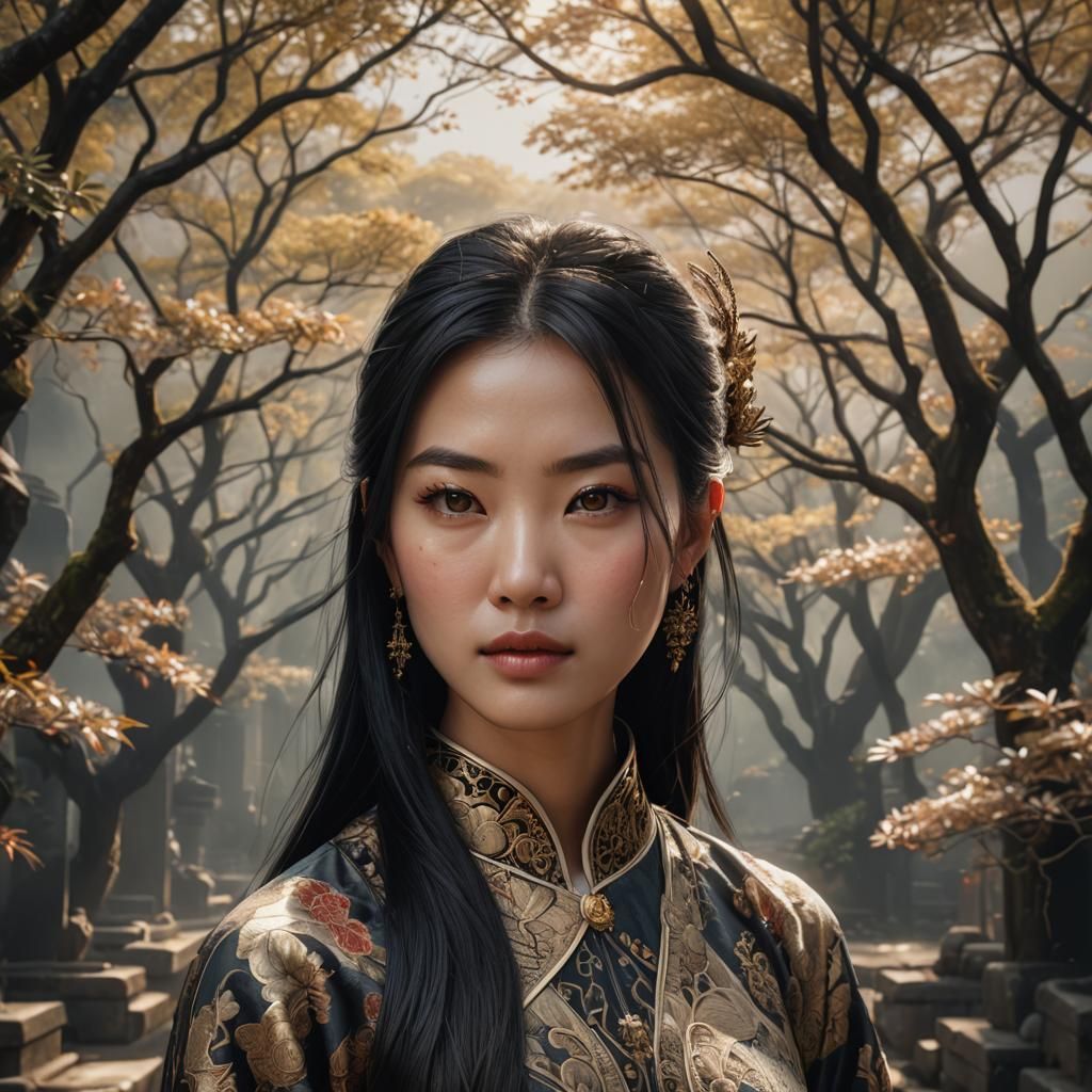 Hyperrealistic Portrait of an Asian Woman: Detailed Matte Pa...