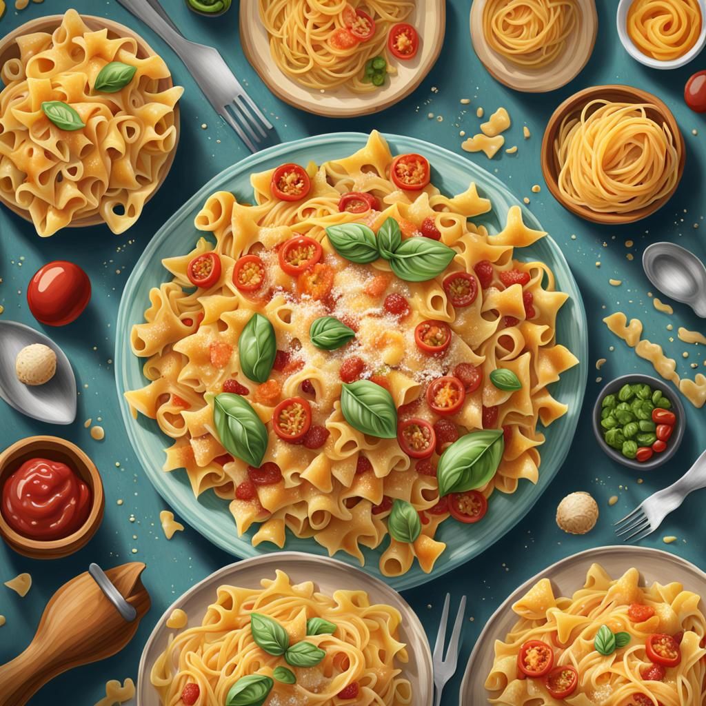 Appetizing Pasta Bowl with Melted Cheese in Splash Art