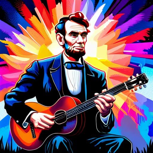 Abraham Lincoln with his hat playing a guitar solo at Coache...