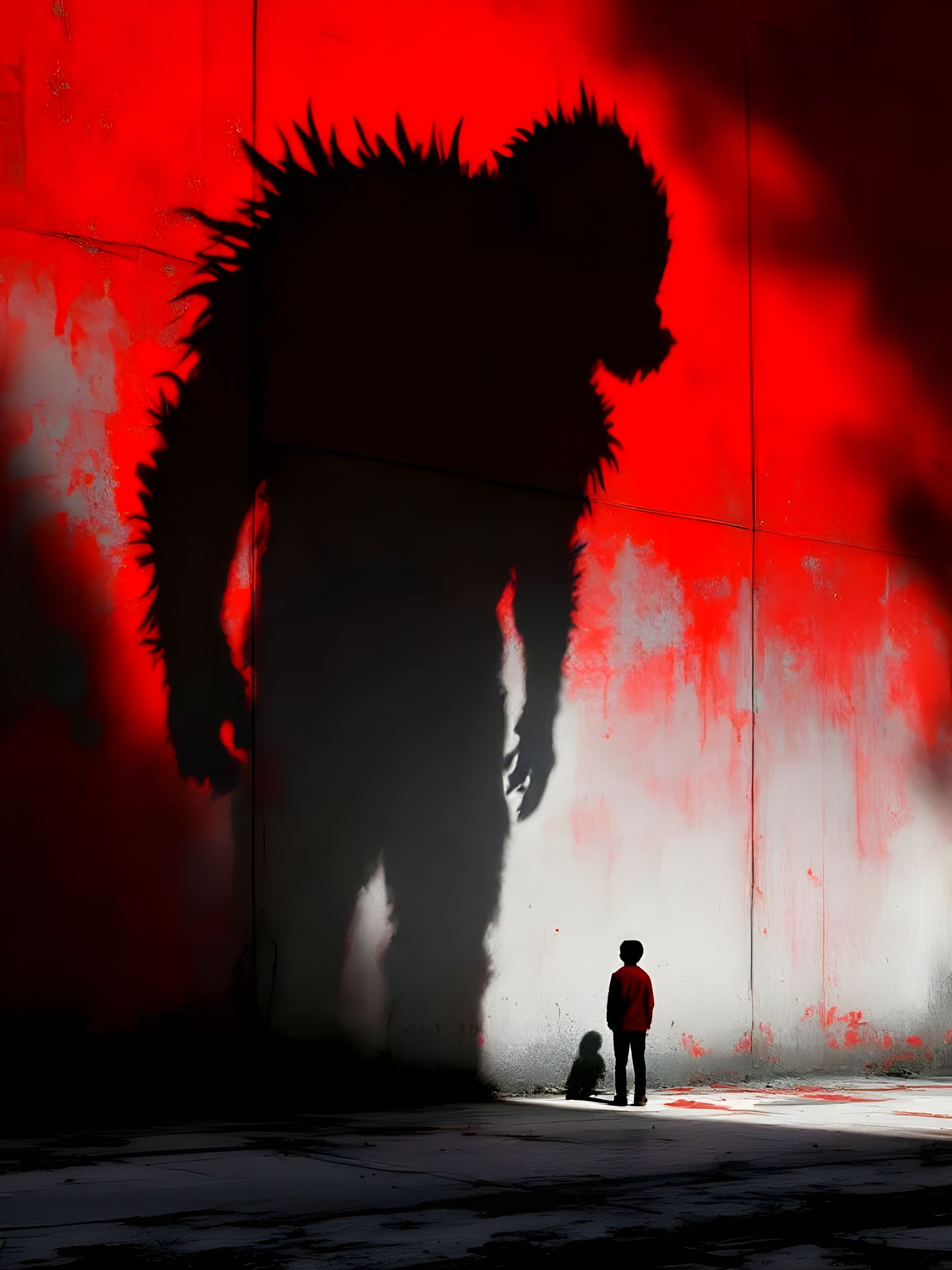 Street Art Concept by Night: A Giant Monster Shadow