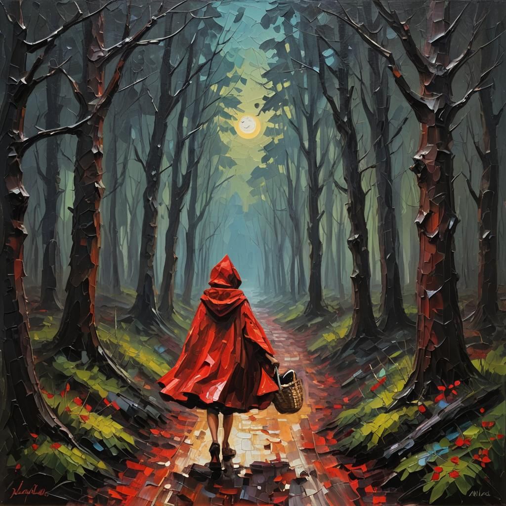 Little Red Riding Hood in Impasto Painting