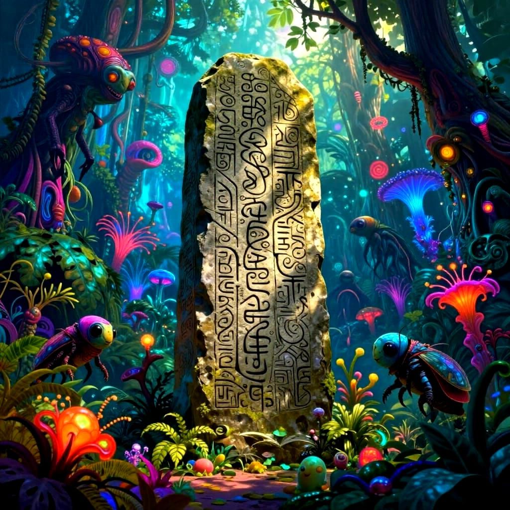 Alien Jungle Monolith in Psychedelic Style