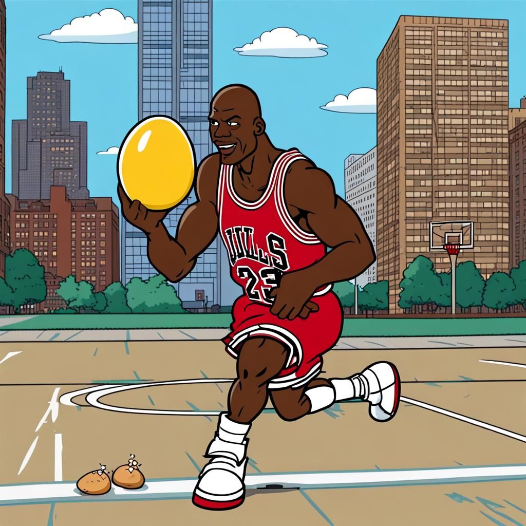 Michael Jordan Plays Basketball in Simpsons Style