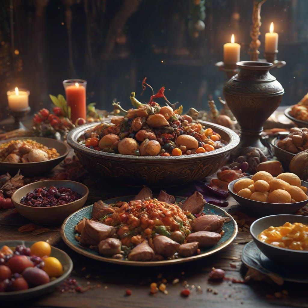 Exotic Feast Concept Art With Intricate Dishes