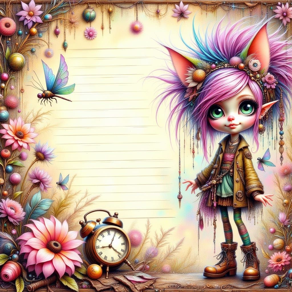 Fantasy Fairy Punk Journal Page in Whimsical Watercolour Sty...