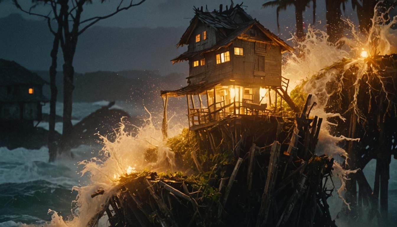 Island House: Surreal Oil Painting in Van Gogh Style