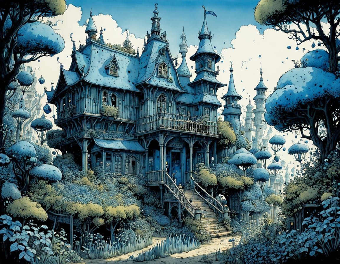 Ethereal Blue Oasis in Dreamlike Watercolor