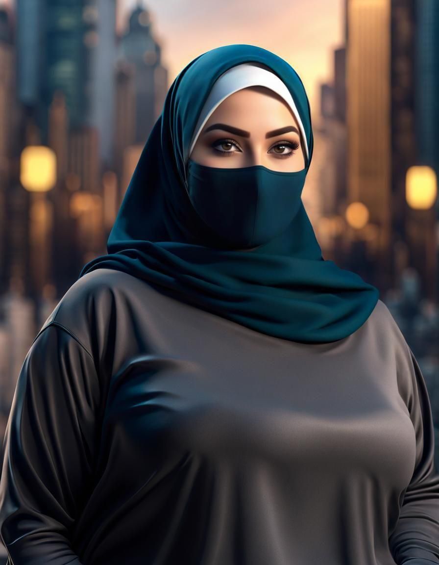 Elegant Hijabi Woman in a Bustling Metropolis