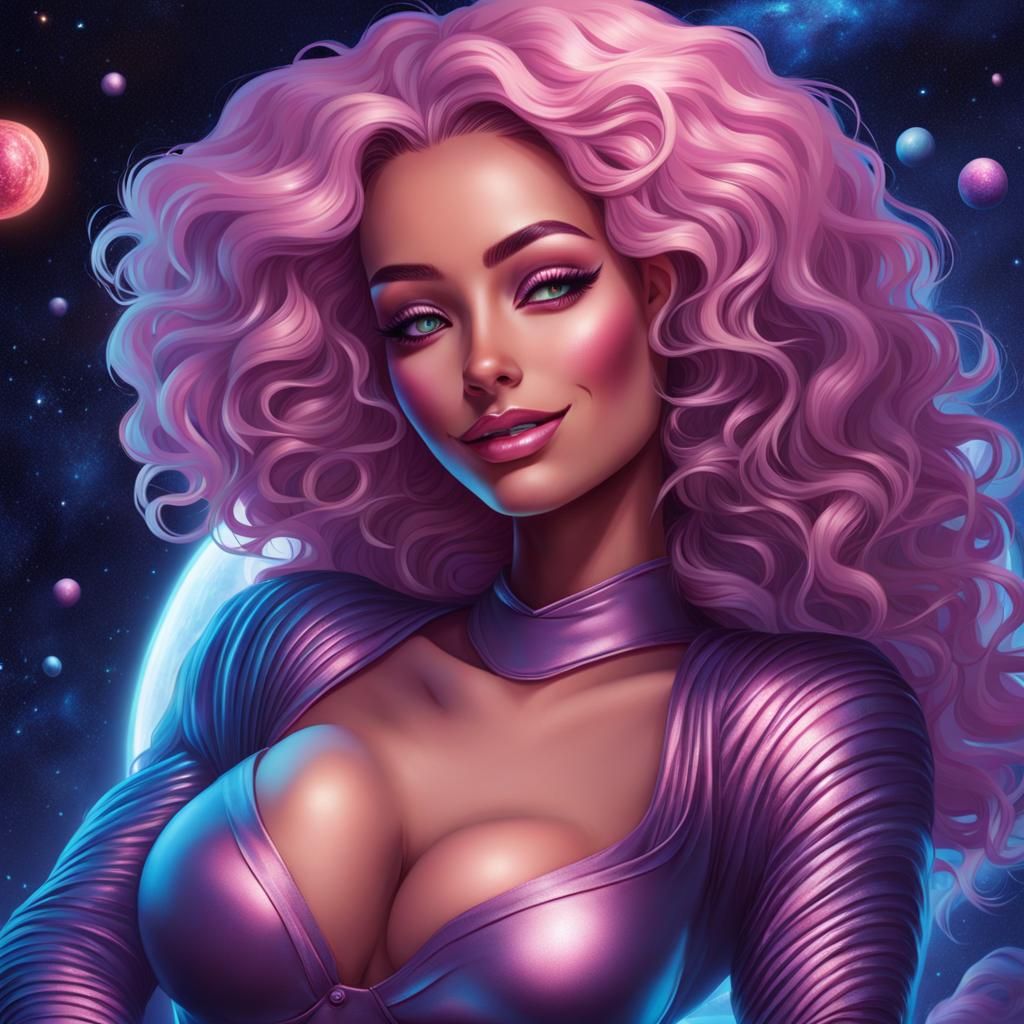 Beautiful Alien Woman with Cosmic Hair