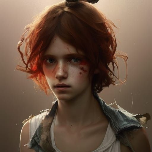 Red-Headed Elven Orphan Portrait in Hyperdetailed Style