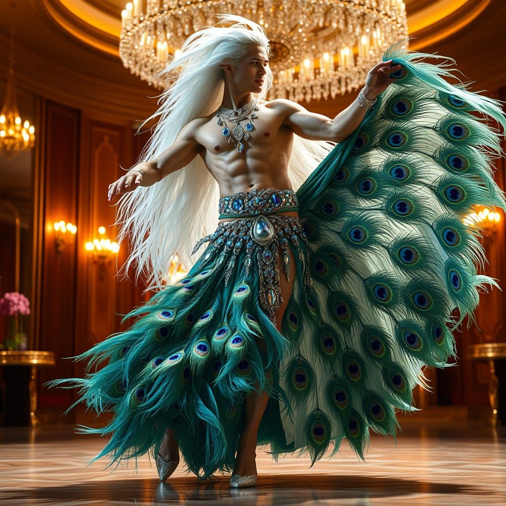 Dazzling Male Belly Dancer in Peacock Adornments