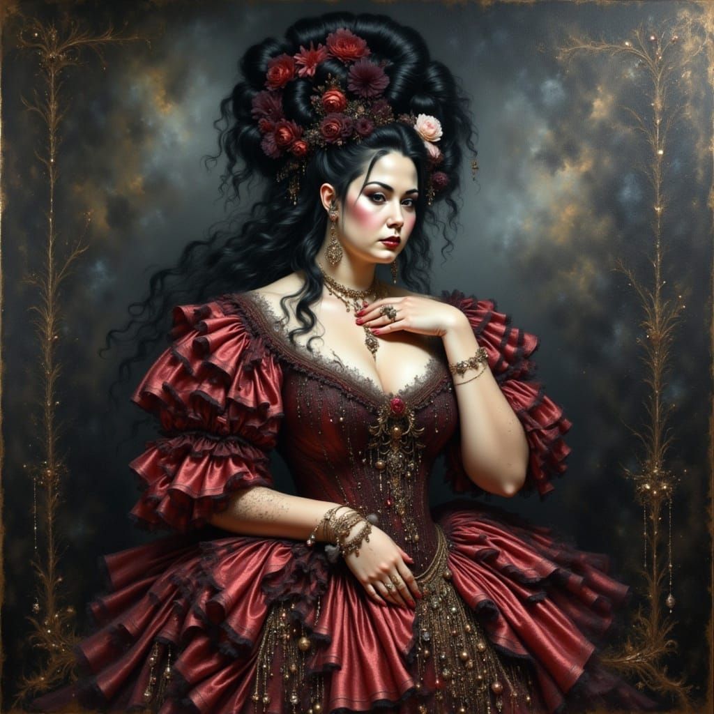 Gothic Renaissance Woman in Red and Gold