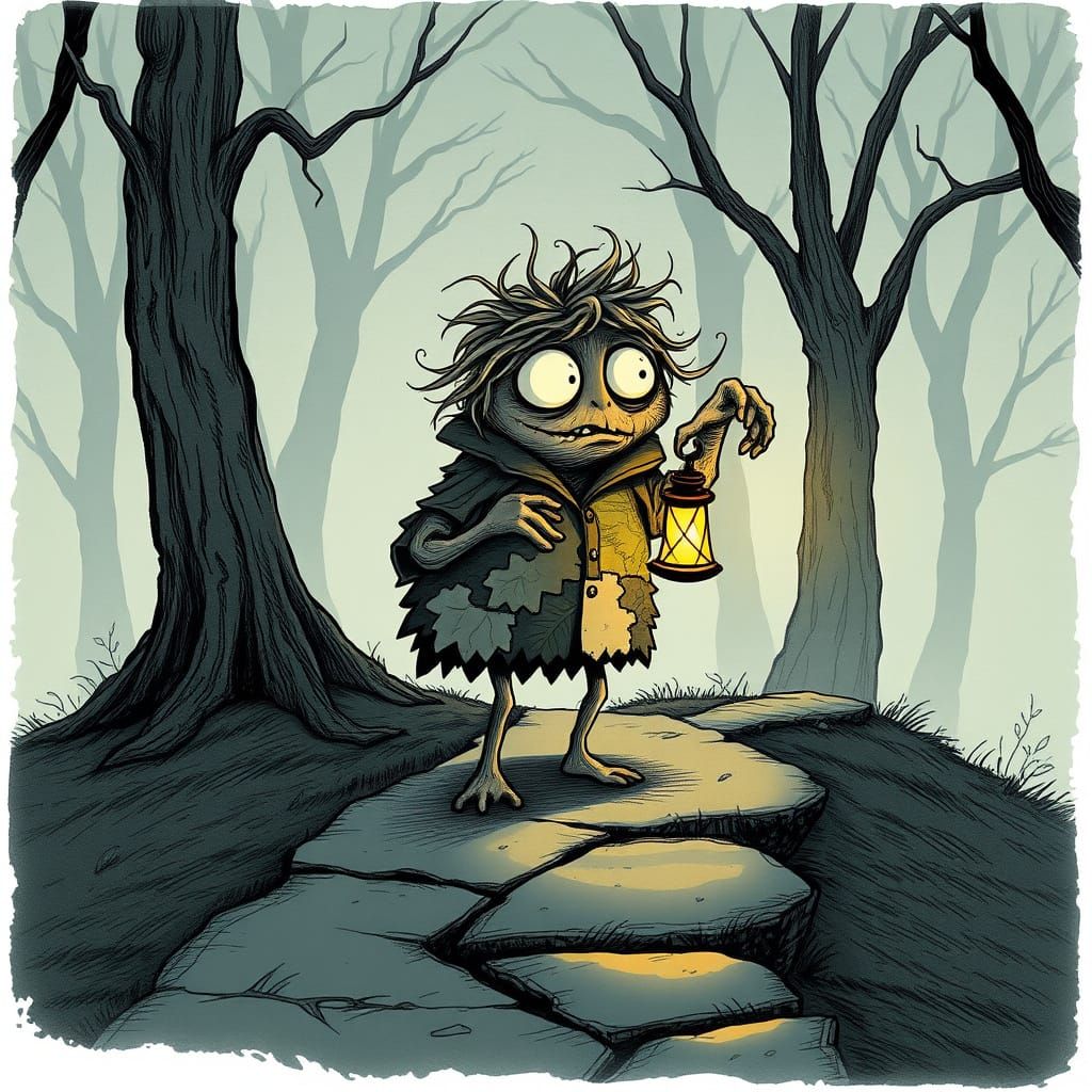 Surreal Creature in Foggy Forest