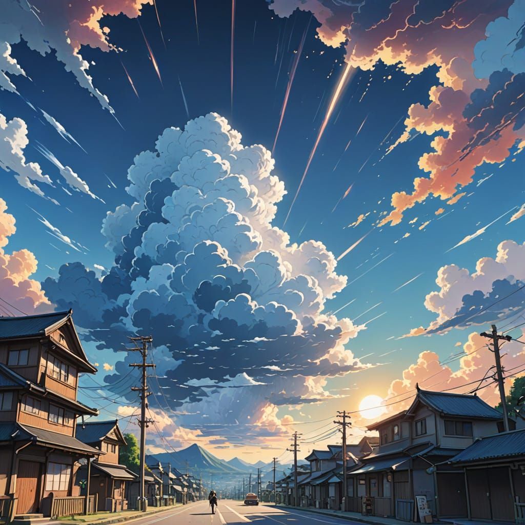 Serenely Drifting Clouds in Vibrant Flat Color Style