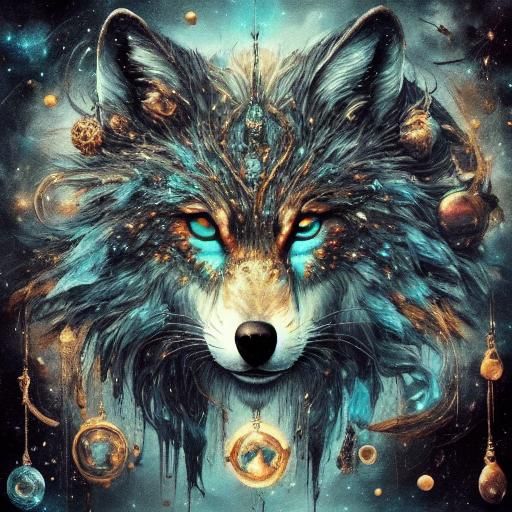 Ethereal Wolf in Space with Jewelry