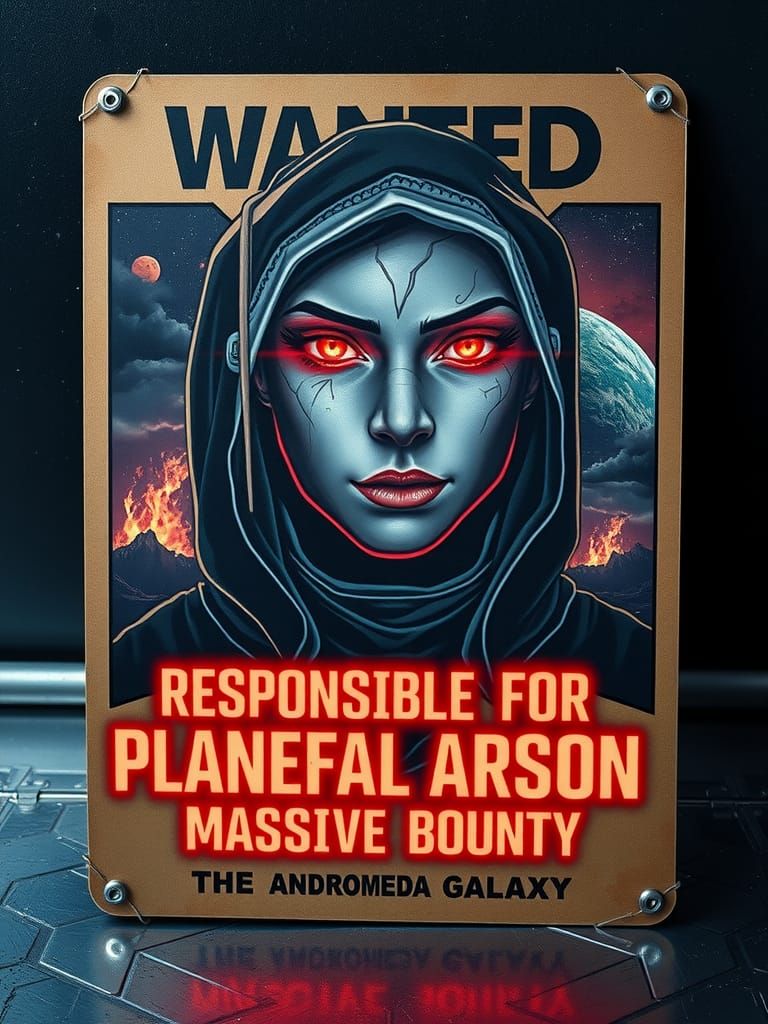 Interstellar Wanted Poster of Female Criminal in Andromeda