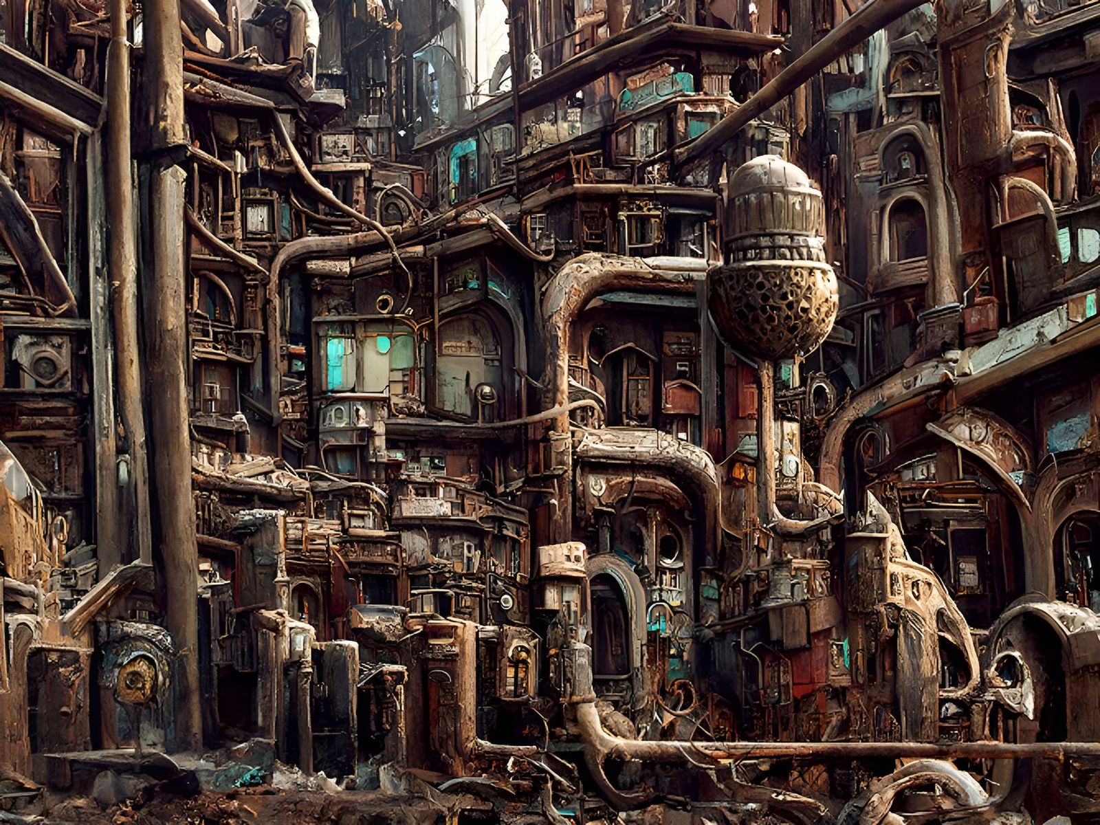Dystopian Cyberpunk Cityscape: Detailed Post-Apocalyptic Ill...