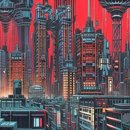 Futuristic Tokyo Cityscape in Comic Book Art