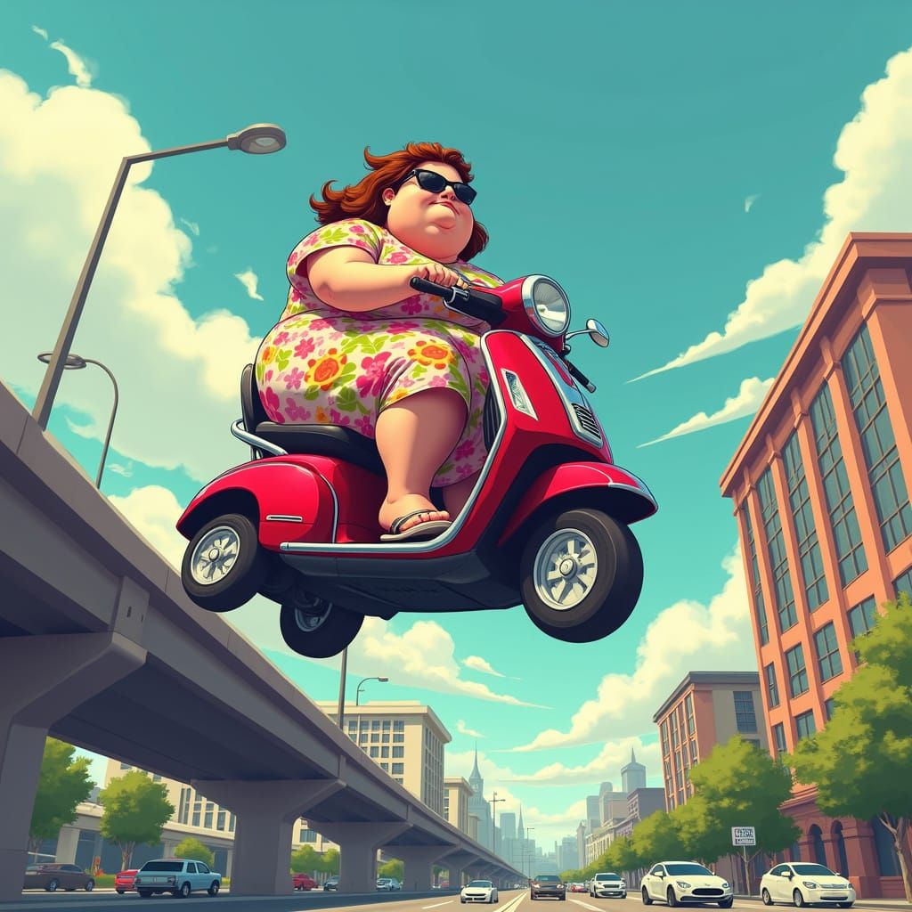 Mobility Scooter Plunges from Overpass: AI Generated