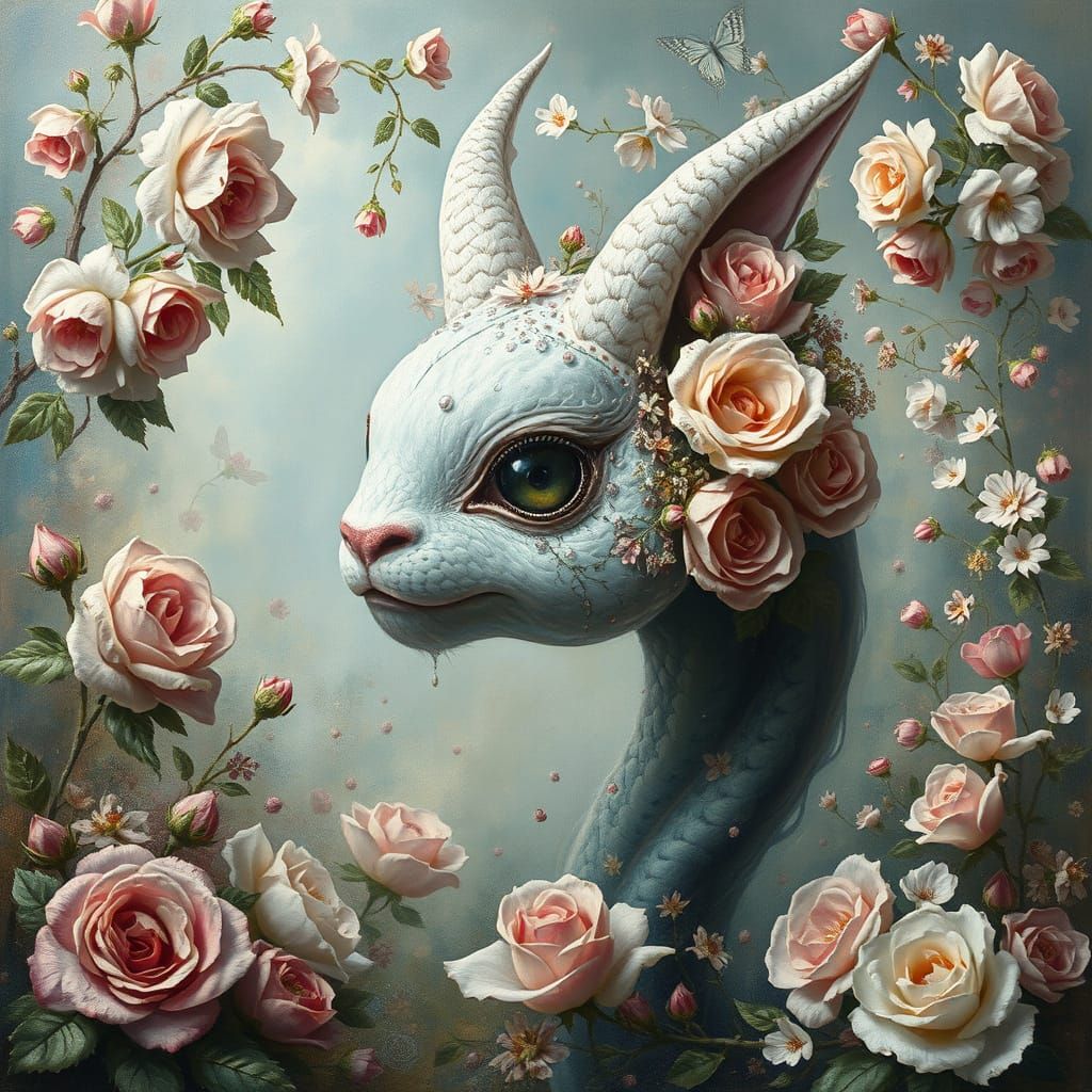 Surreal Creature Portrait in Wonderland with Roses