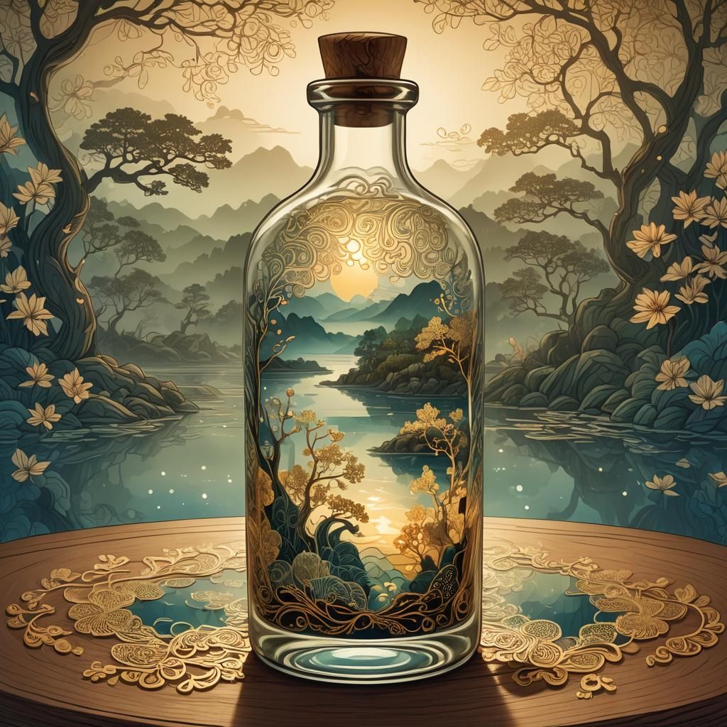 Mystical Lake in a Bottle: Abstract Vector Art