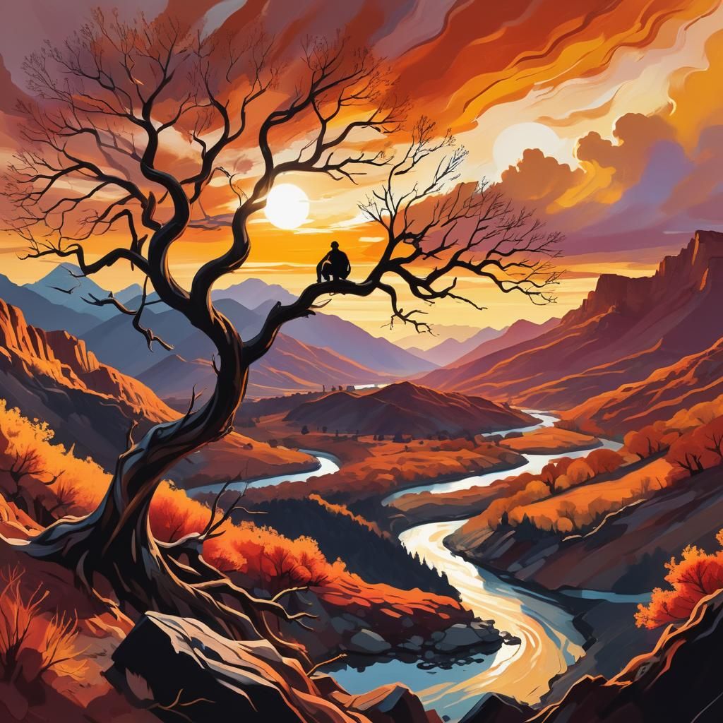 Serene Valley Scene in Fauvist Style