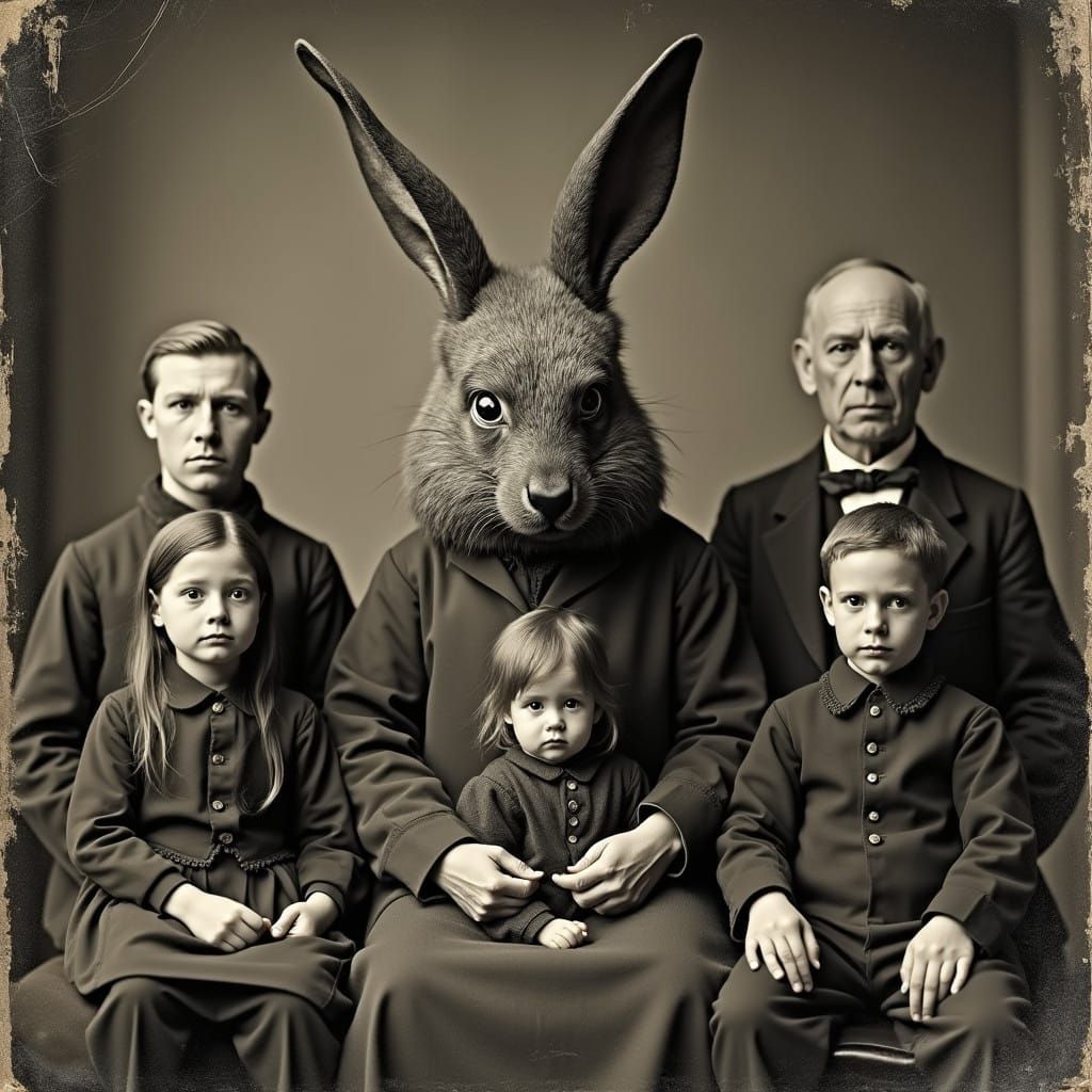 A Haunting 1800s Family Portrait in Disturbing Rabbit Costum...