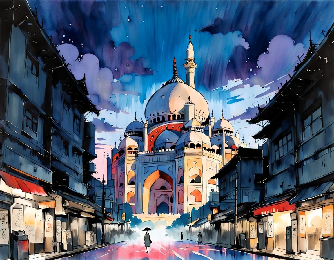 Taj Mahal: Ink Painting by Yoji Shinkawa and Ghibli