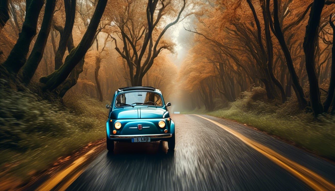 Hyperrealistic Fiat 500 on Country Road