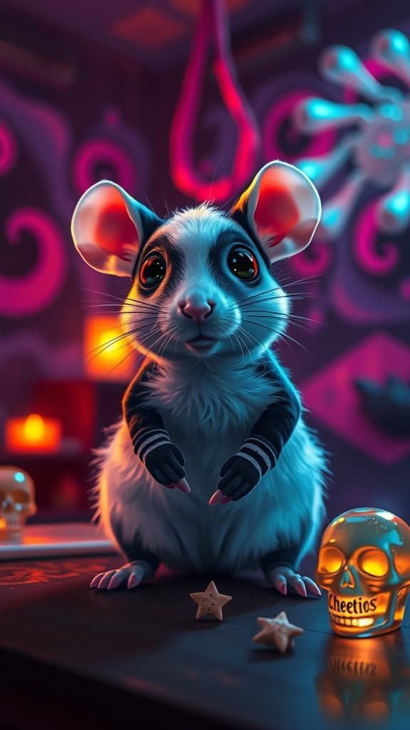Anthropomorphic Rat in Neon Haze, Dreamlike Art