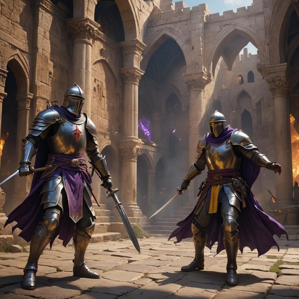 Knights Templar Clash with Djinn in Dark Fantasy