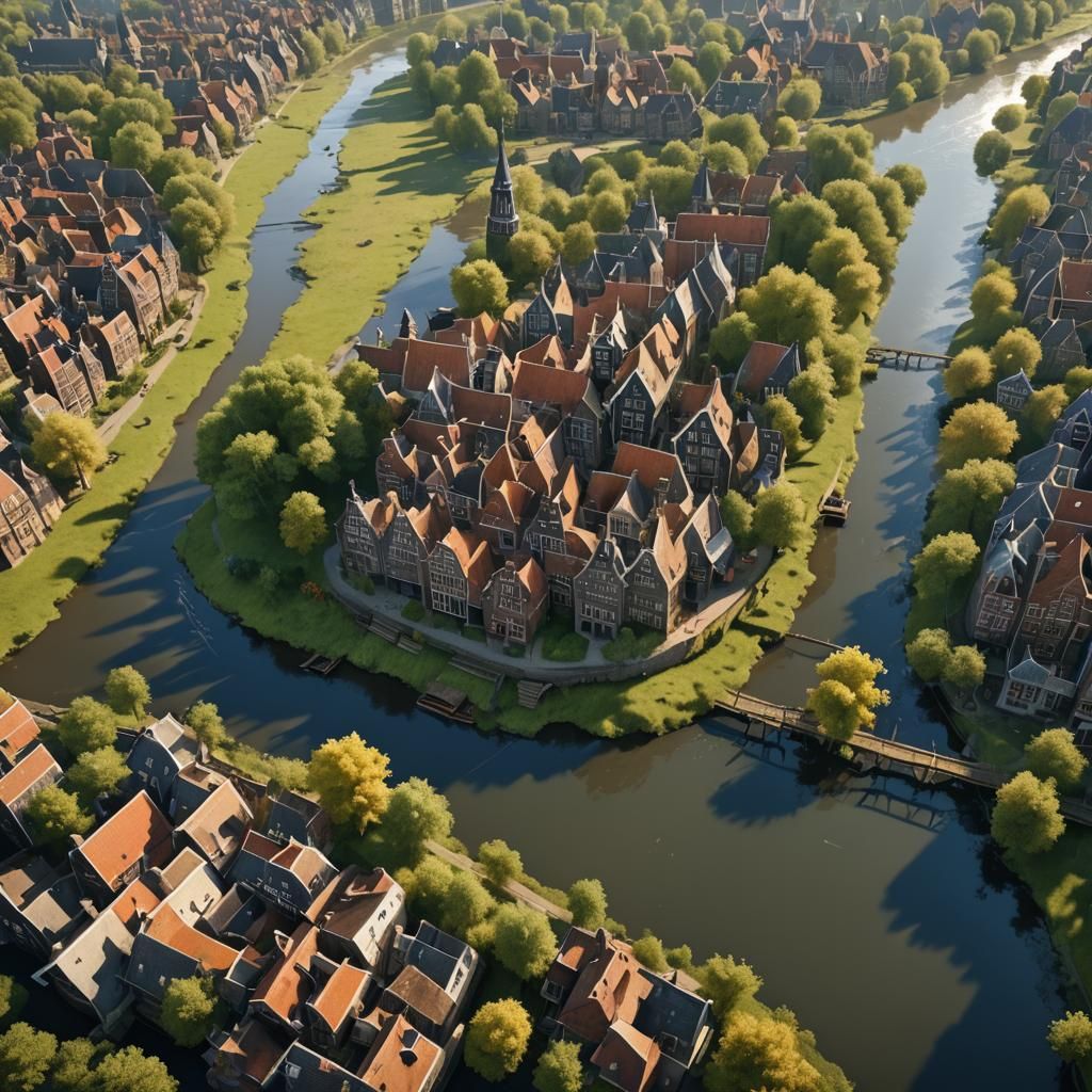 Dutch Riverside Scene in 17th Century Style