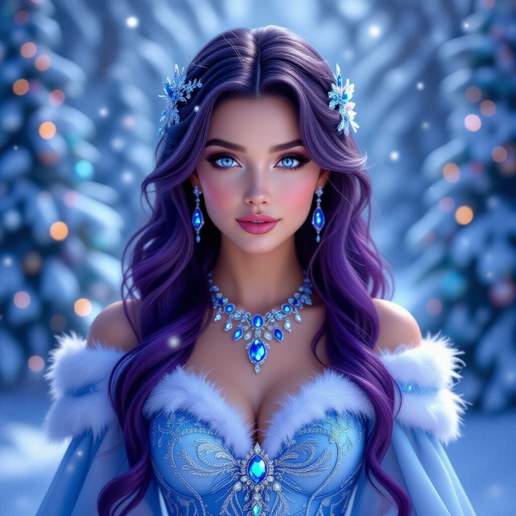 Enchanting Woman in Snowy Forest, Fantasy Concept Art