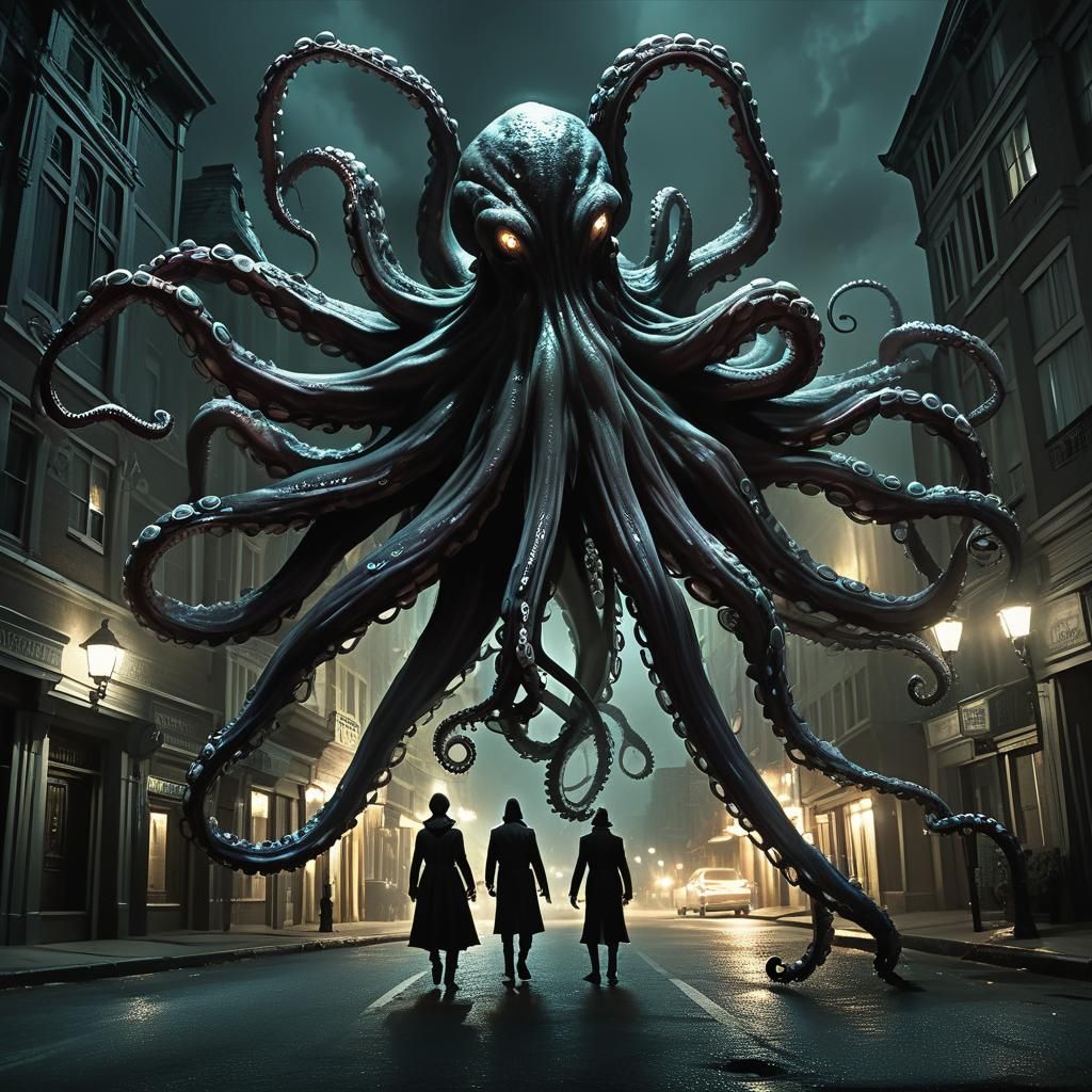 Octopus Monster Attacks in Dark Fantasy Style