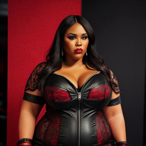 BBW in Red and Black Lace Dress