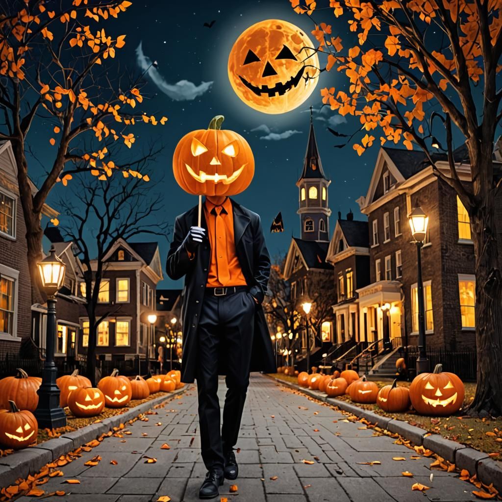 Halloween Night Scene with Jack-o'-Lantern