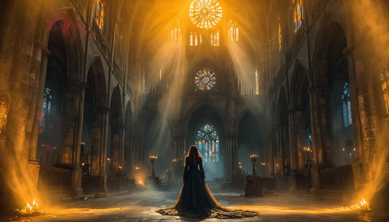 Woman in Cathedral: Gothic Romanticism Image