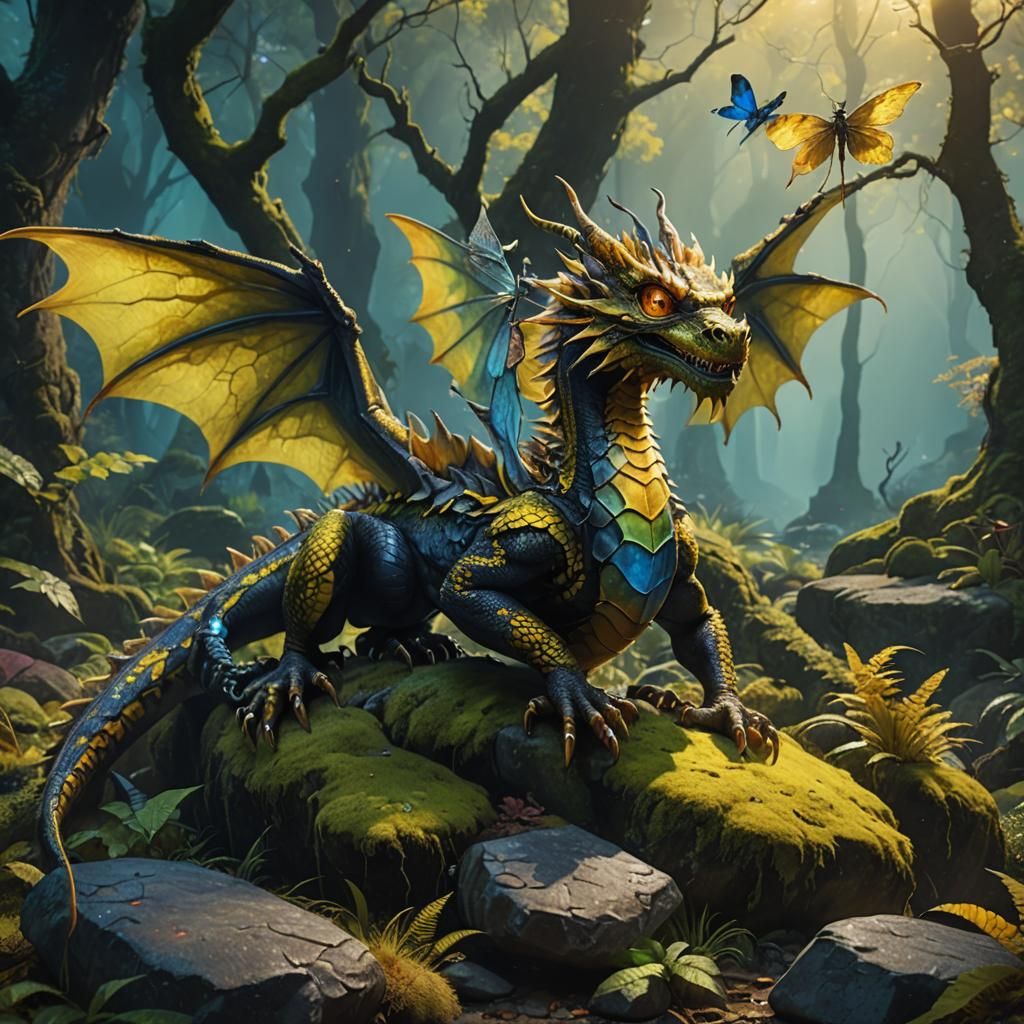 Dragon with Dragonfly Wings in Oil Painting Style