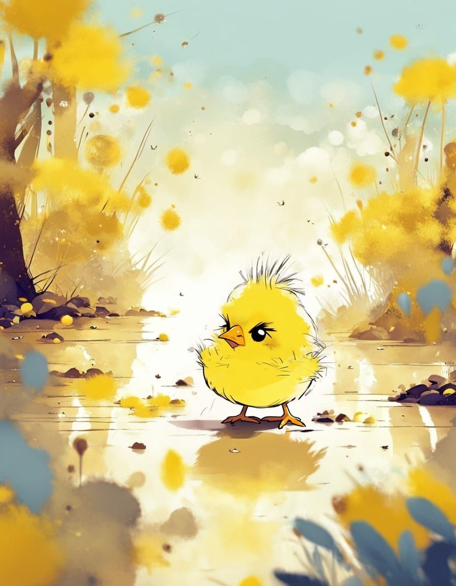 Grumpy Chick Cartoon in Cel-Shaded Style