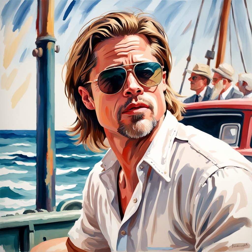 Man Driving Convertible in Gouache Impressionist Style