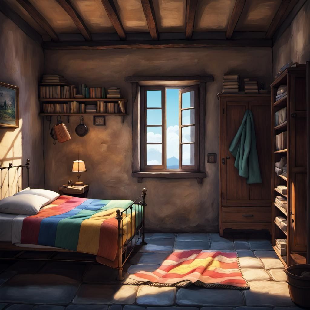 Charming Italian Bedroom in Ghibli Style