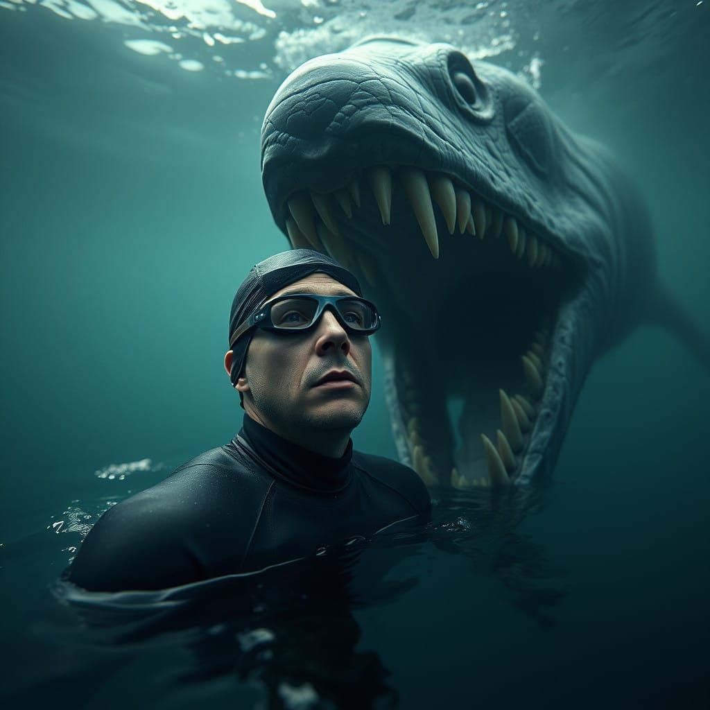 Terrorized Swimmer Faces Eldritch Horror in Desolate Ocean