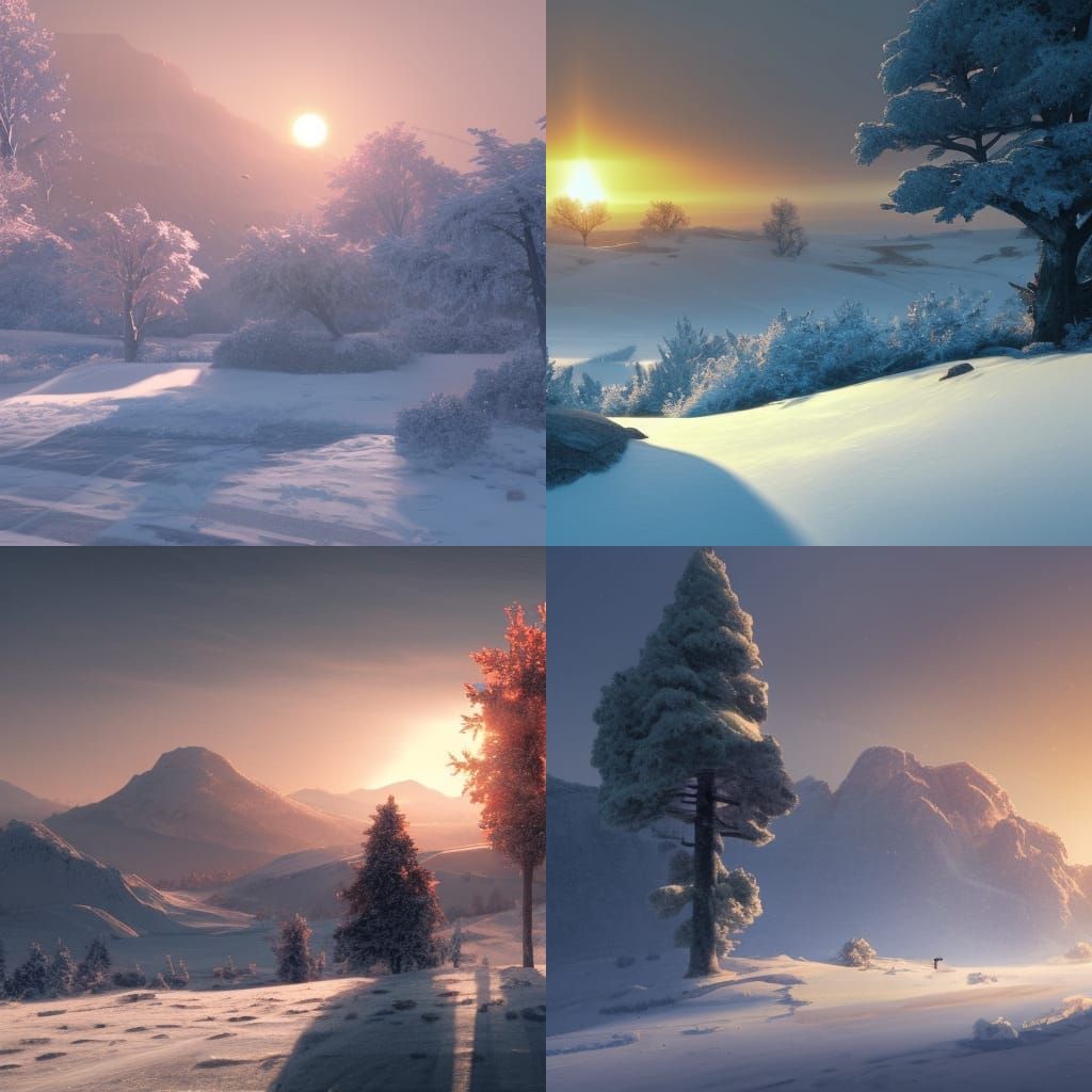 Winter Sunset Over Hills: Hyperdetailed Concept Art