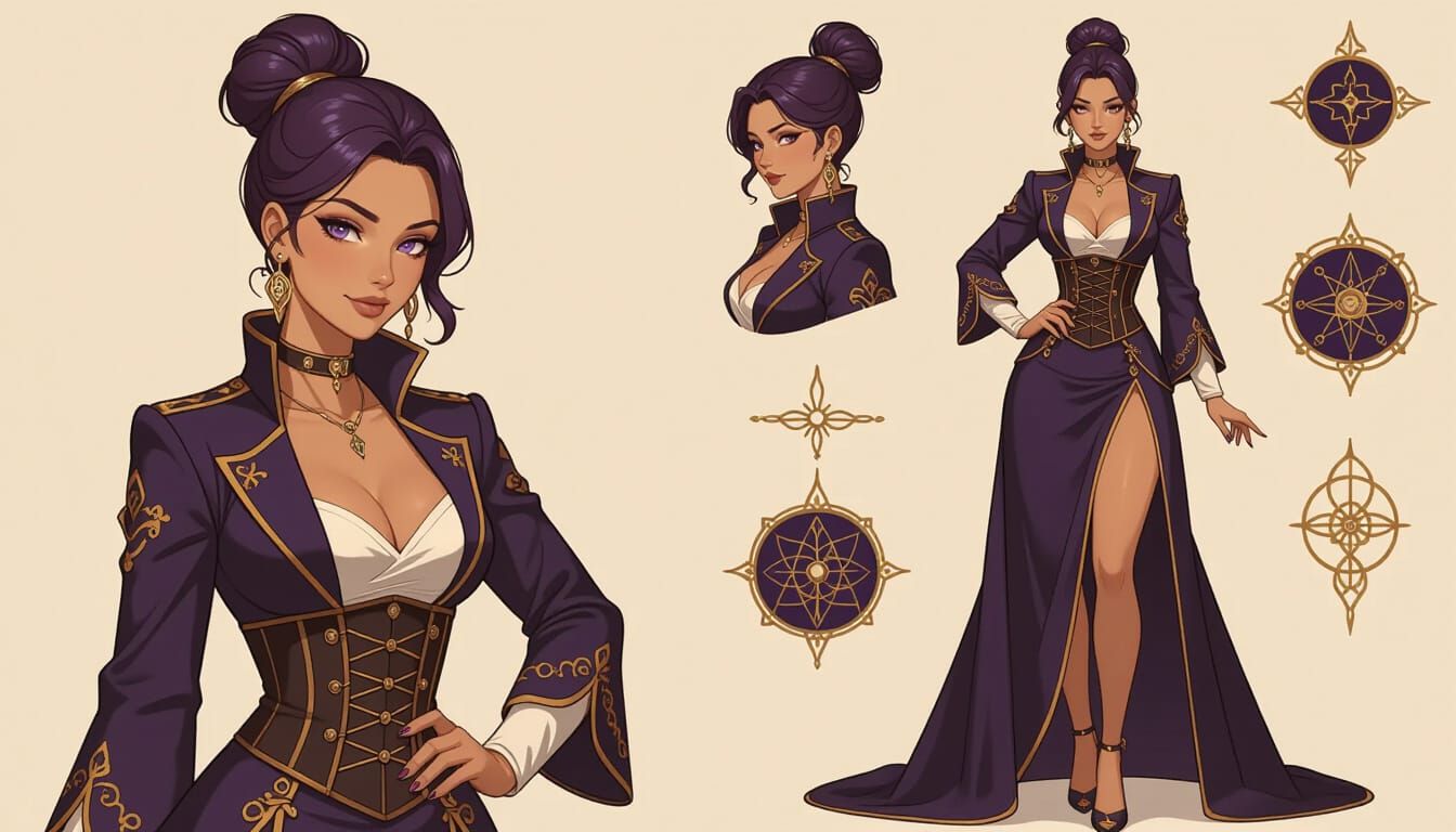 Elegant Anime Woman with Purple Hair in Sci-Fi Style