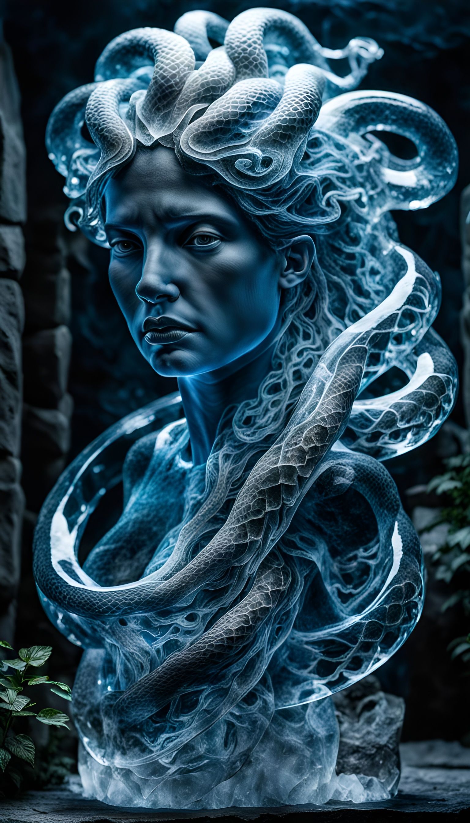 Hyperrealistic Ice Sculpture of Medusa