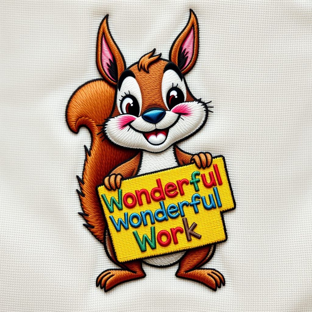 A Cartoon Squirrel Showcases its Embroidered Pride
