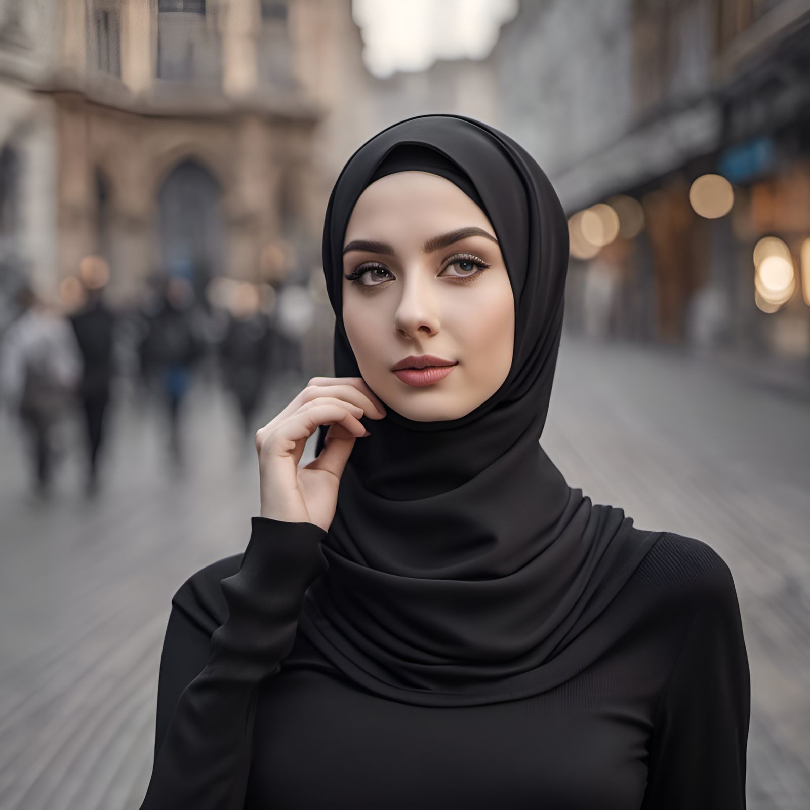 Modest Beauty: Hijab Portrait in Cityscape