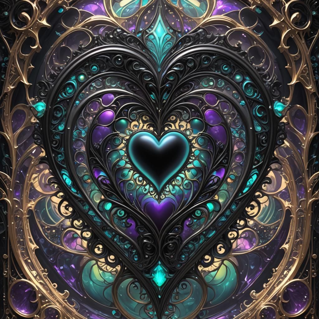 Opalescent Fractal Heart Portal in Teal and Purple