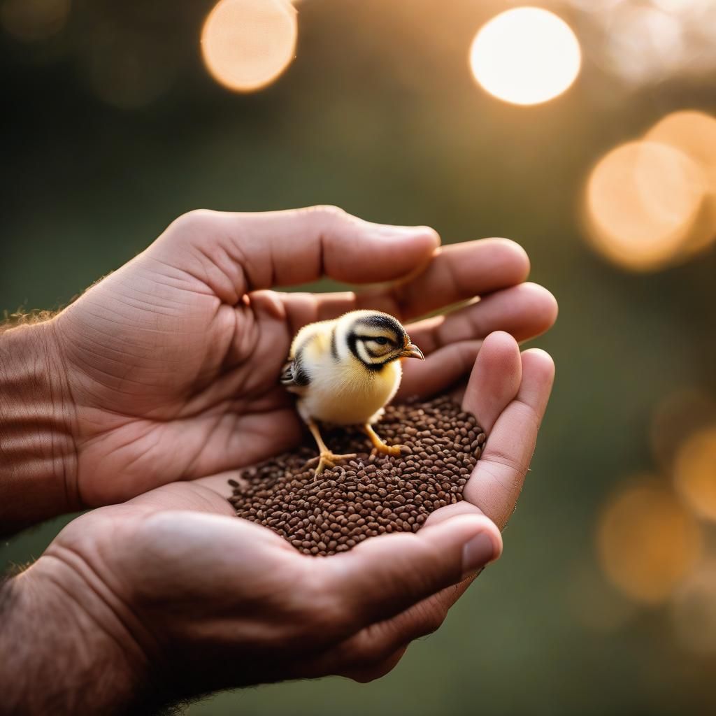 Chick Pecking Seeds: Natural Light Photography