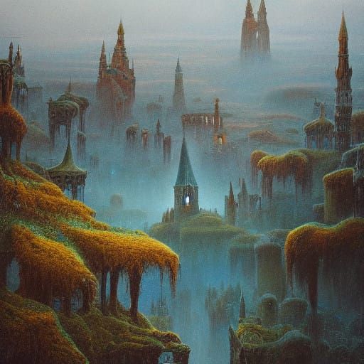 Mystical Ukrainian Cityscape in Dreamlike Atmosphere